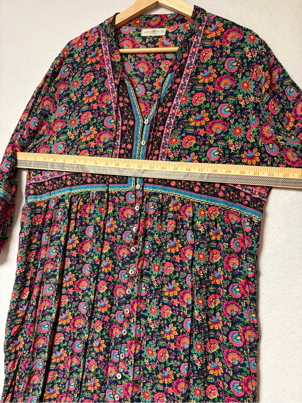 Natural Life XL Boho Floral Button Front Maxi Dress Tiered Ruffle Rayon Earthy - Picture 11 of 12
